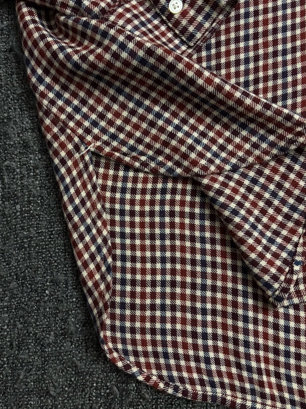 Sz L LOFT Outlet Plaid Rayon Popover Blouse Burgundy Navy Cream - Picture 5 of 6